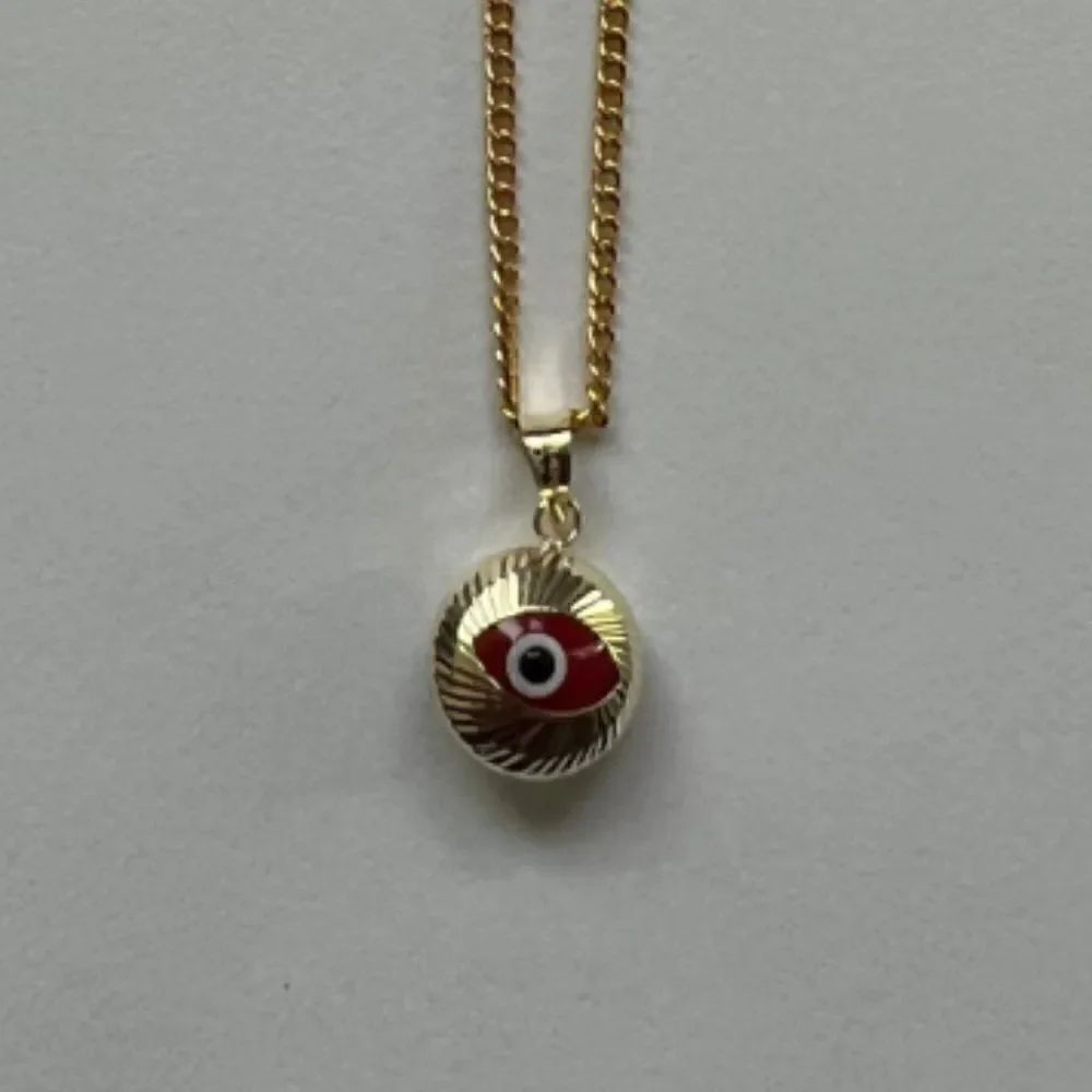 14k Real Yellow Gold Evil Eye Fluted Charm Pendant | evil eye charm | birthday |